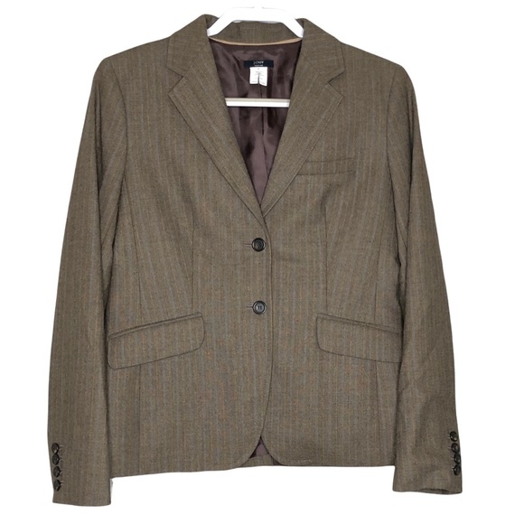 J. CREW 100% Italian Wool Pinstriped Blazer Career Business Dark Academia Brown